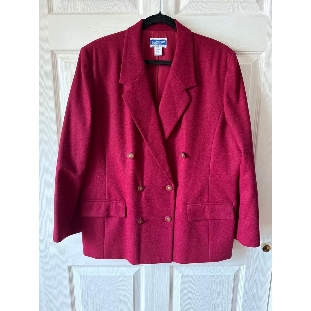 Pendleton Blazer Women 18 Red Double Breasted Wool Jacket Vintage Classic Preppy